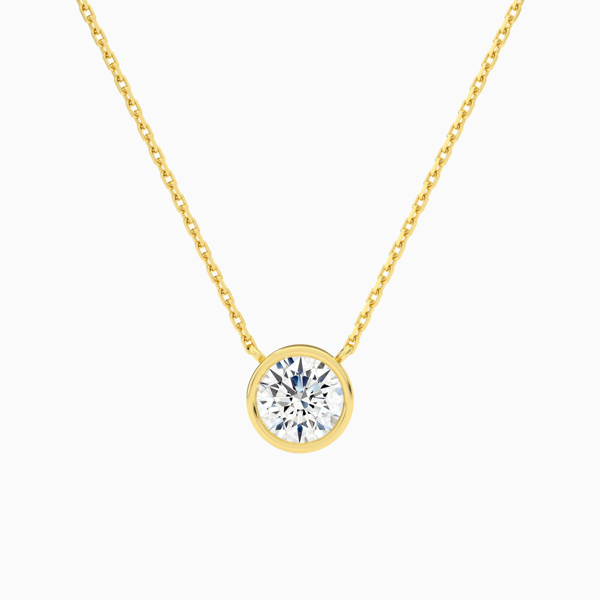 Bezel Solitaire Round Lab Grown Diamond Necklace In 14K Yellow Gold - Lucenjuri