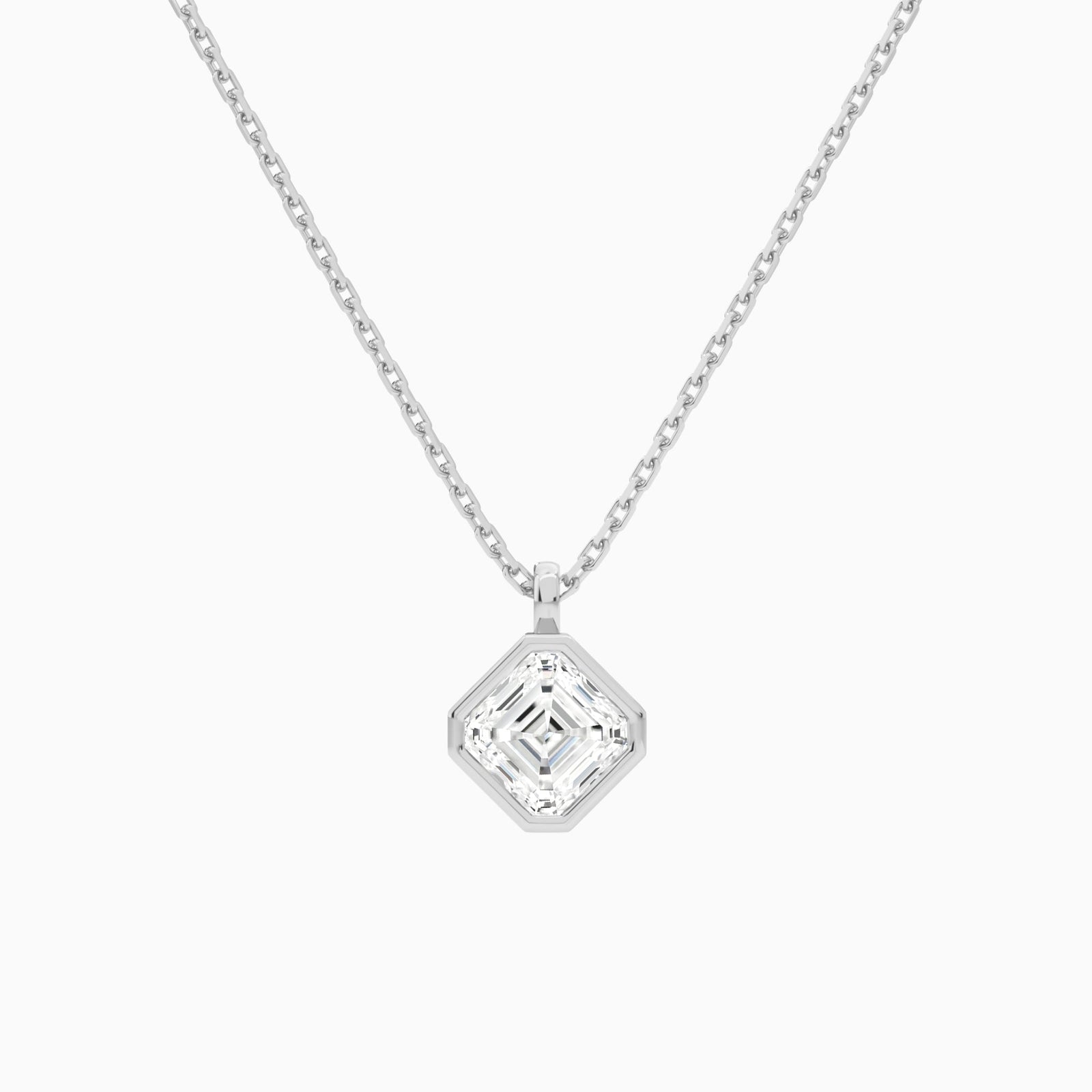 Bezel Solitaire Asscher Diamond Pendant Necklace