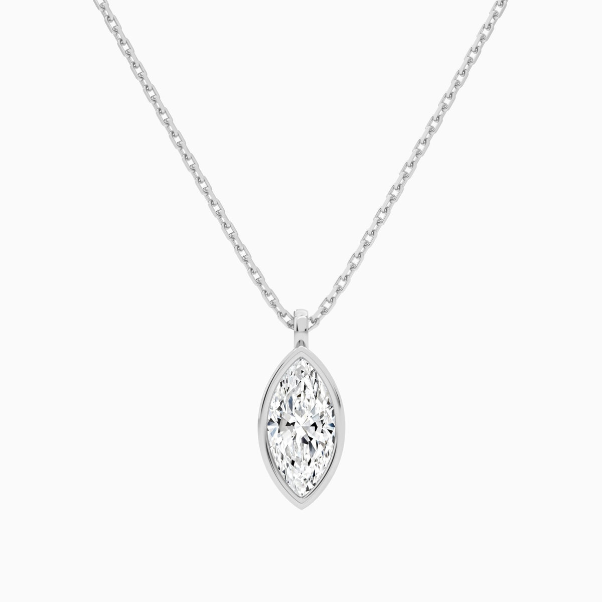 Bezel Solitaire Marquise Lab Grown Diamond Pendant Necklace In Platinum - Lucenjuri