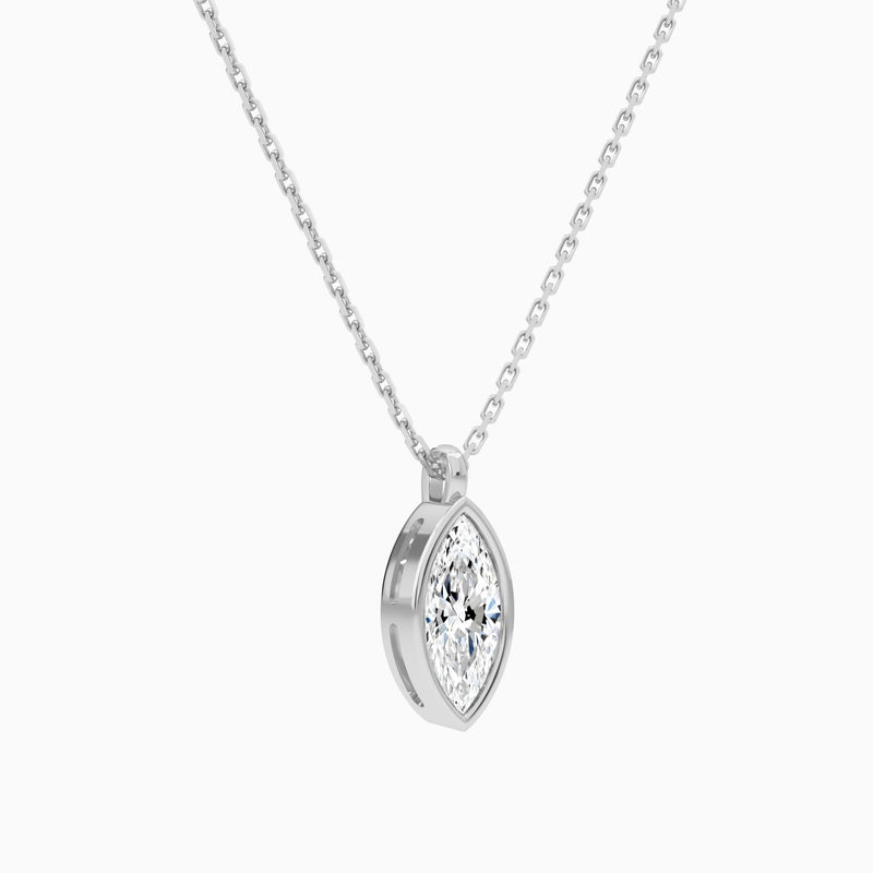 Bezel Solitaire Marquise Lab Grown Diamond Pendant Necklace In Platinum - Front Angle View