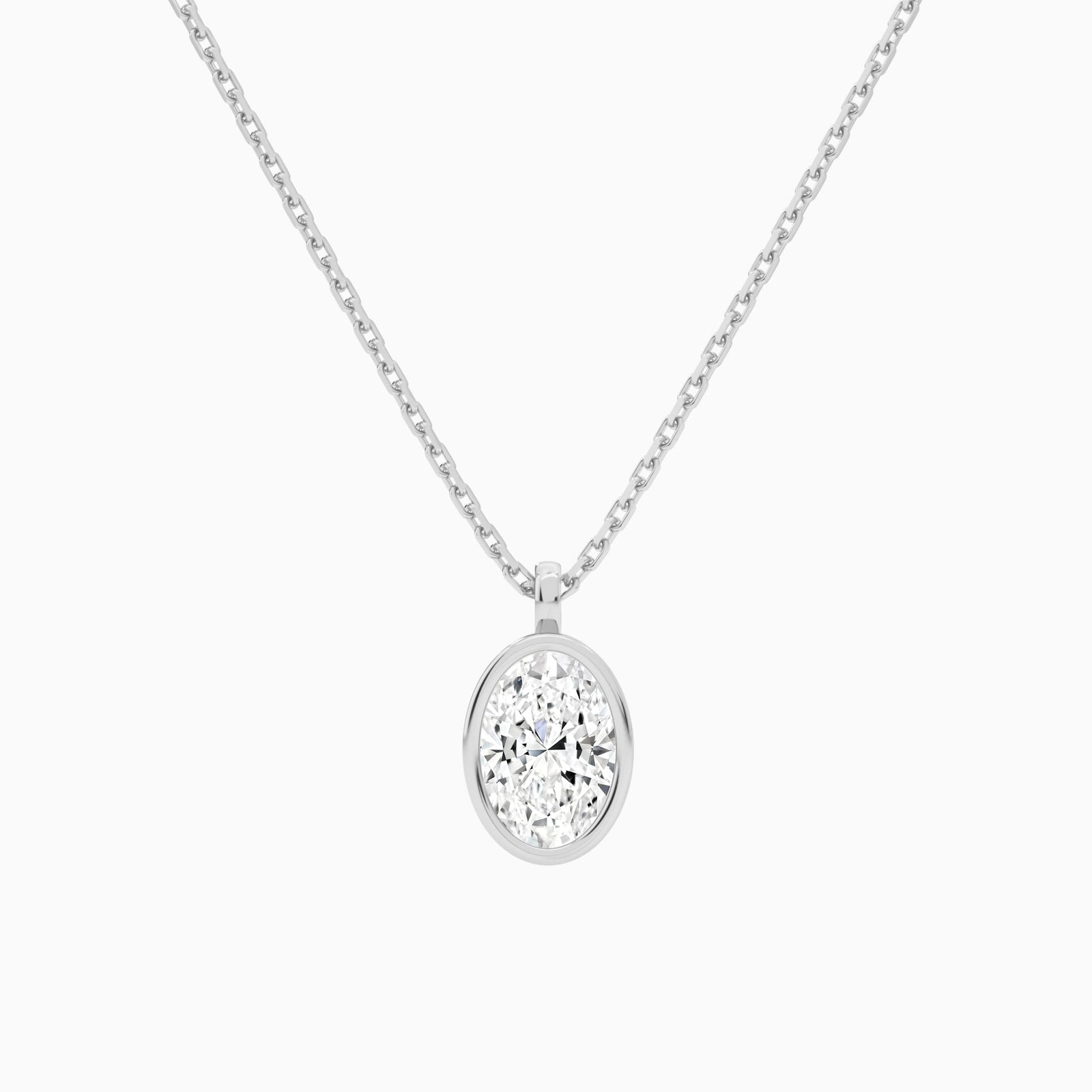 Bezel Solitaire Oval Diamond Pendant Necklace