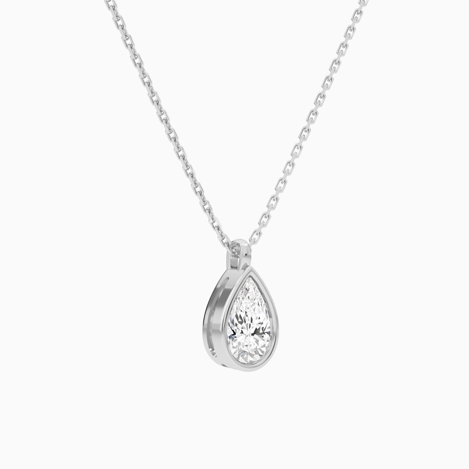 Bezel Solitaire Pear Diamond Pendant Necklace