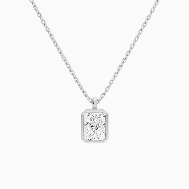 Bezel Solitaire Radiant Lab Grown Diamond Pendant Necklace In Platinum - Lucenjuri