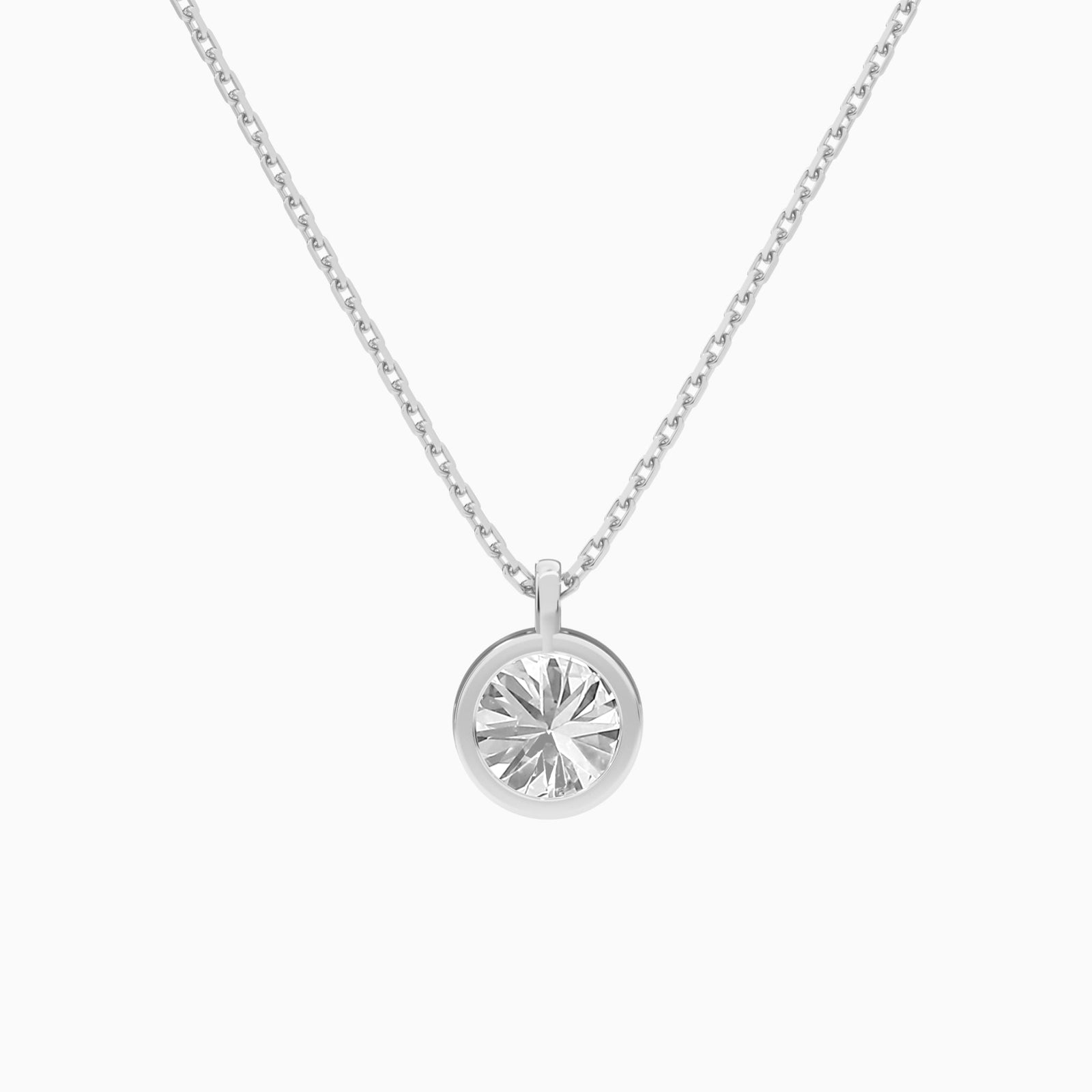 Bezel Solitaire Round Diamond Pendant Necklace