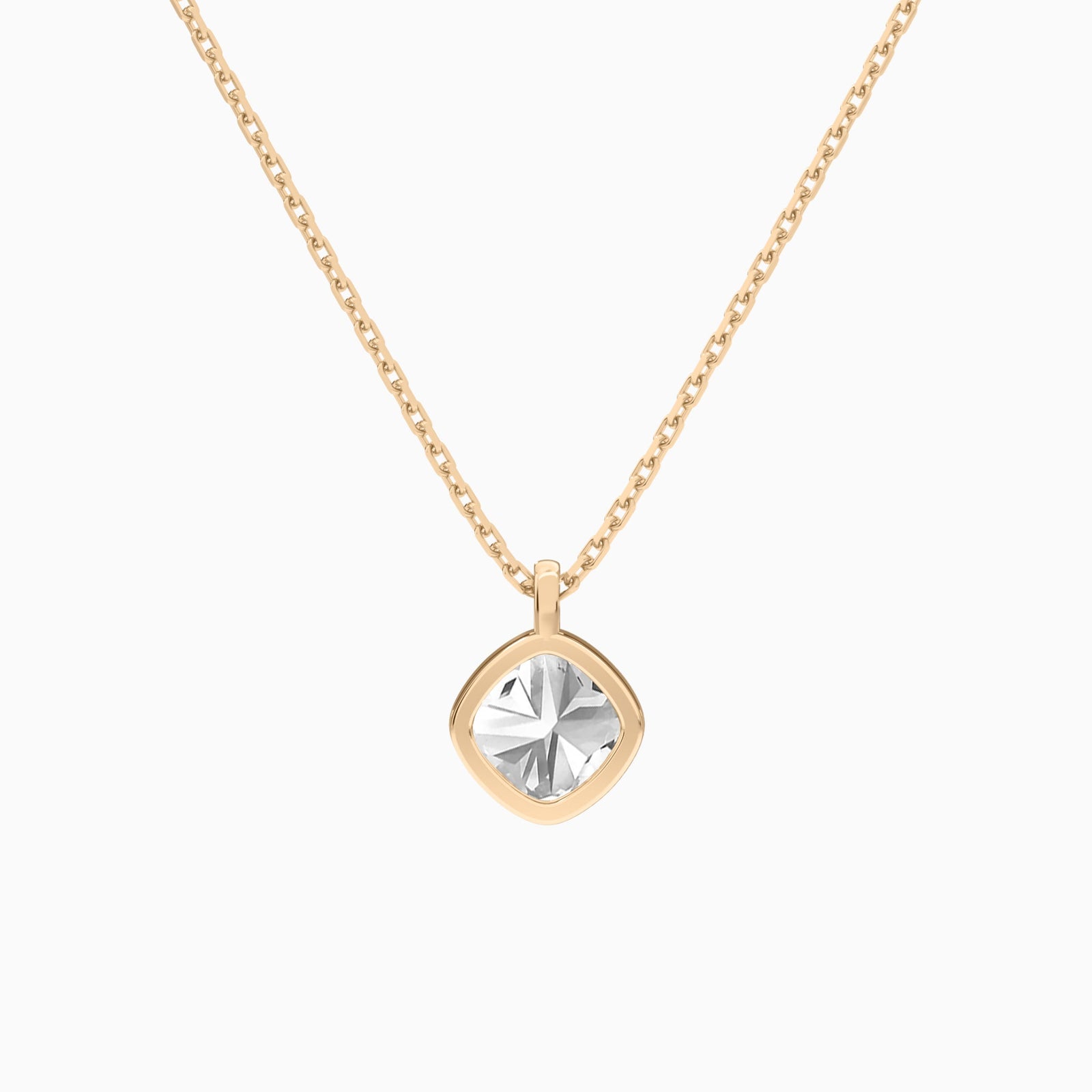 Bezel Solitaire Cushion Diamond Pendant Necklace