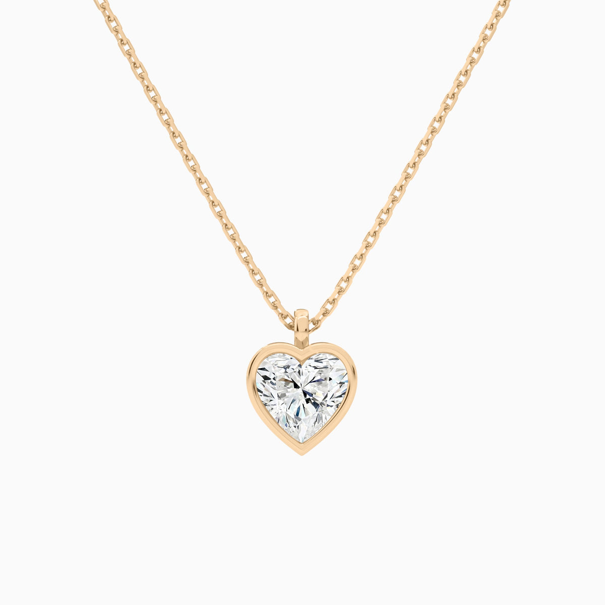Bezel Solitaire Heart Lab Grown Diamond Pendant Necklace In 14K Rose Gold - Lucenjuri