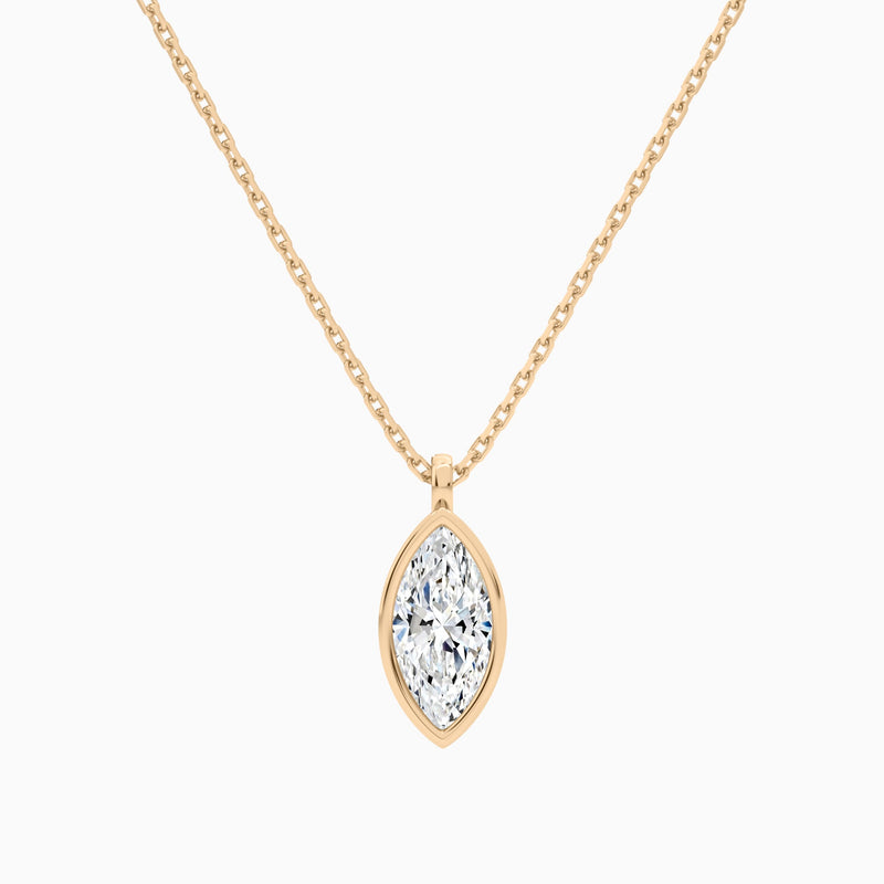 Bezel Solitaire Marquise Lab Grown Diamond Pendant Necklace In 14K Rose Gold - Lucenjuri