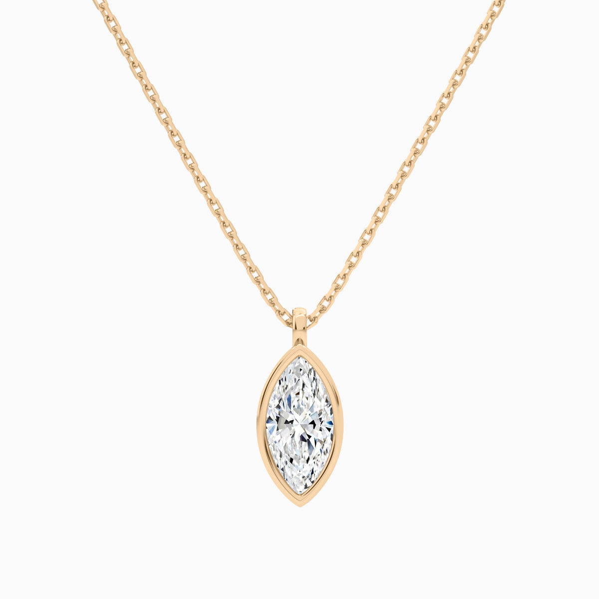Bezel Solitaire Marquise Lab Grown Diamond Pendant Necklace In 14K Rose Gold - Lucenjuri
