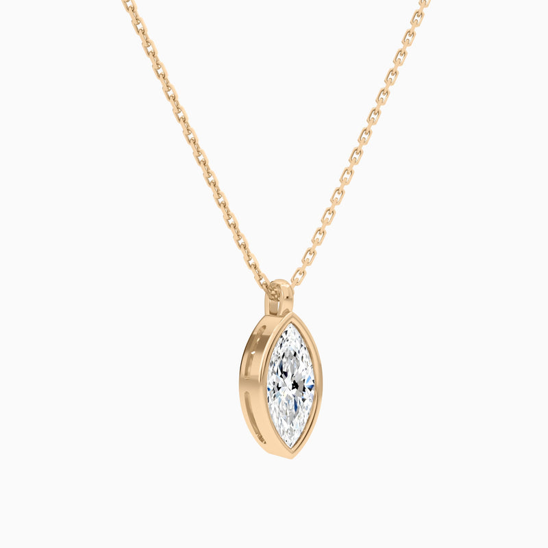 Bezel Solitaire Marquise Lab Grown Diamond Pendant Necklace In 14K Rose Gold - Front Angle View