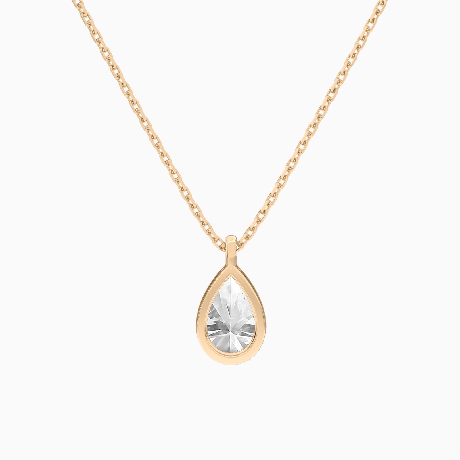 Bezel Solitaire Pear Diamond Pendant Necklace