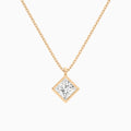 Bezel Solitaire Princess Diamond Pendant Necklace