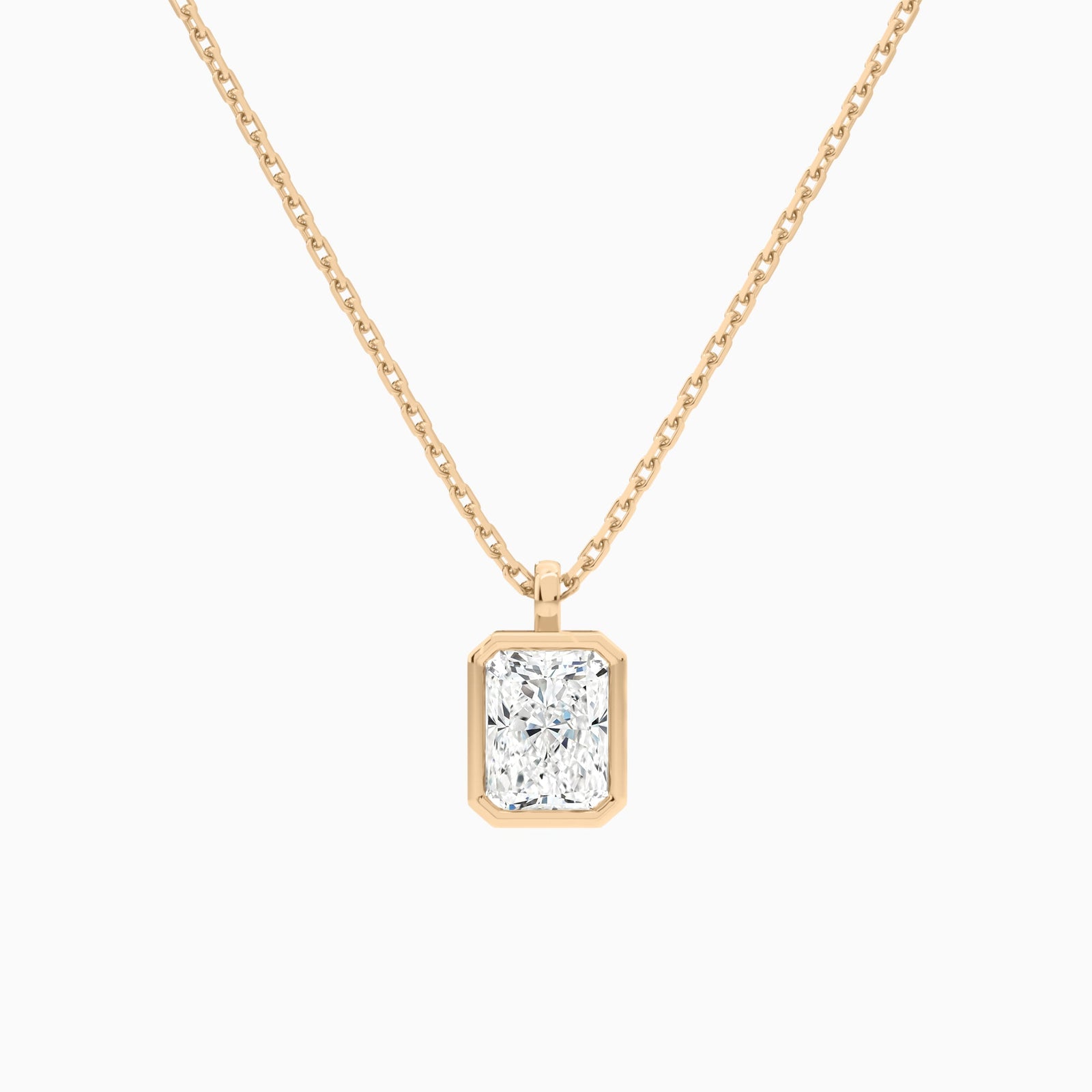 Bezel Solitaire Radiant Diamond Pendant Necklace