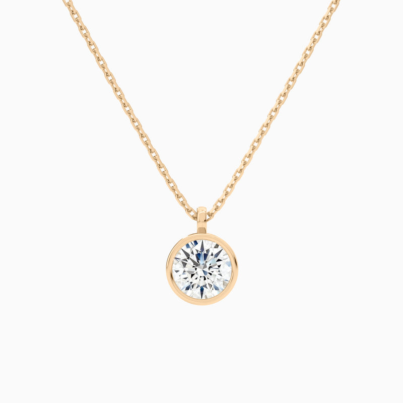 Bezel Solitaire Round Lab Grown Diamond Pendant Necklace In 14K Rose Gold - Lucenjuri