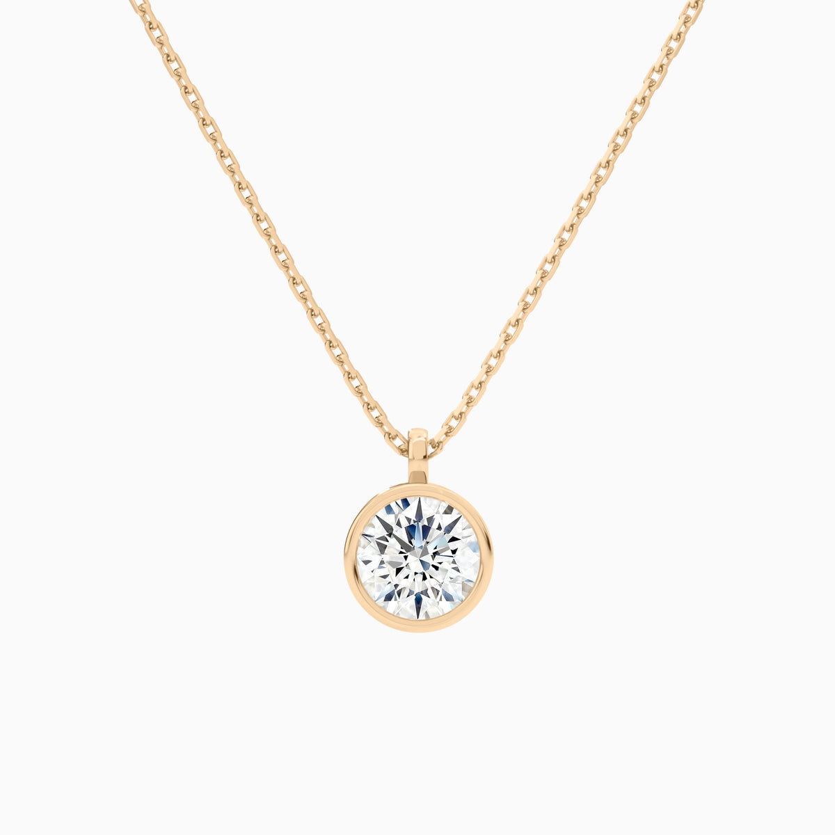 Bezel Solitaire Round Lab Grown Diamond Pendant Necklace In 14K Rose Gold - Lucenjuri