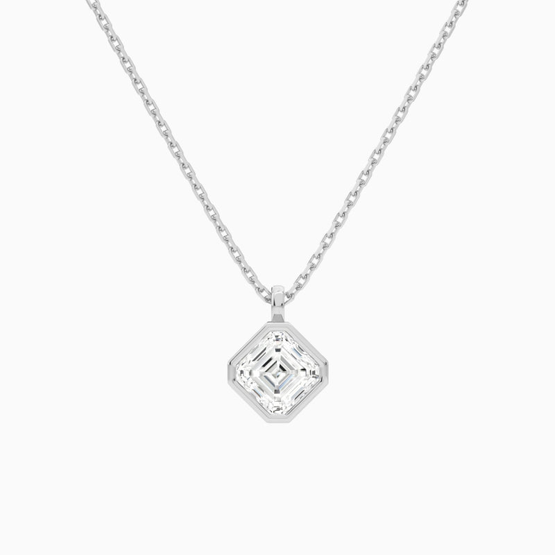 Bezel Solitaire Asscher Diamond Pendant Necklace