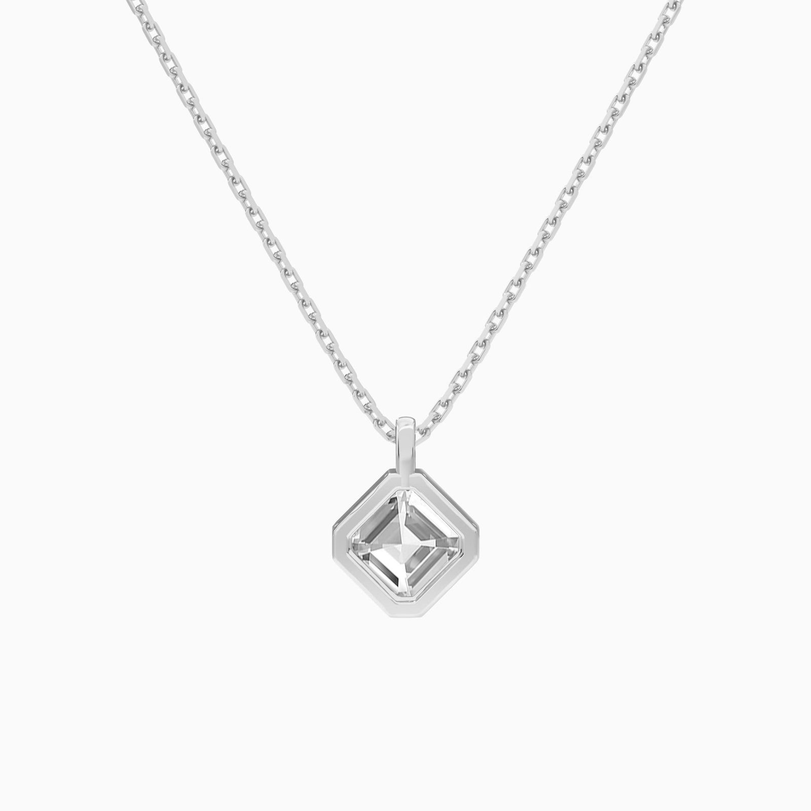 Bezel Solitaire Asscher Diamond Pendant Necklace