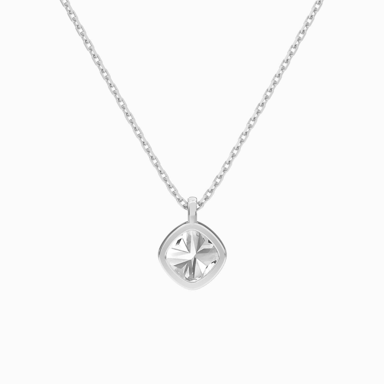 Bezel Solitaire Cushion Diamond Pendant Necklace