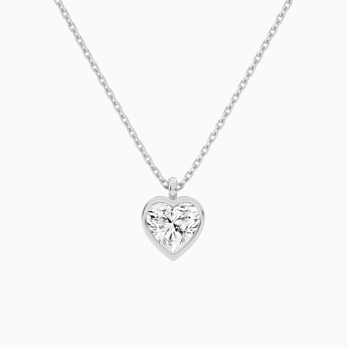 Bezel Solitaire Heart Lab Grown Diamond Pendant Necklace In 18K White Gold - Lucenjuri