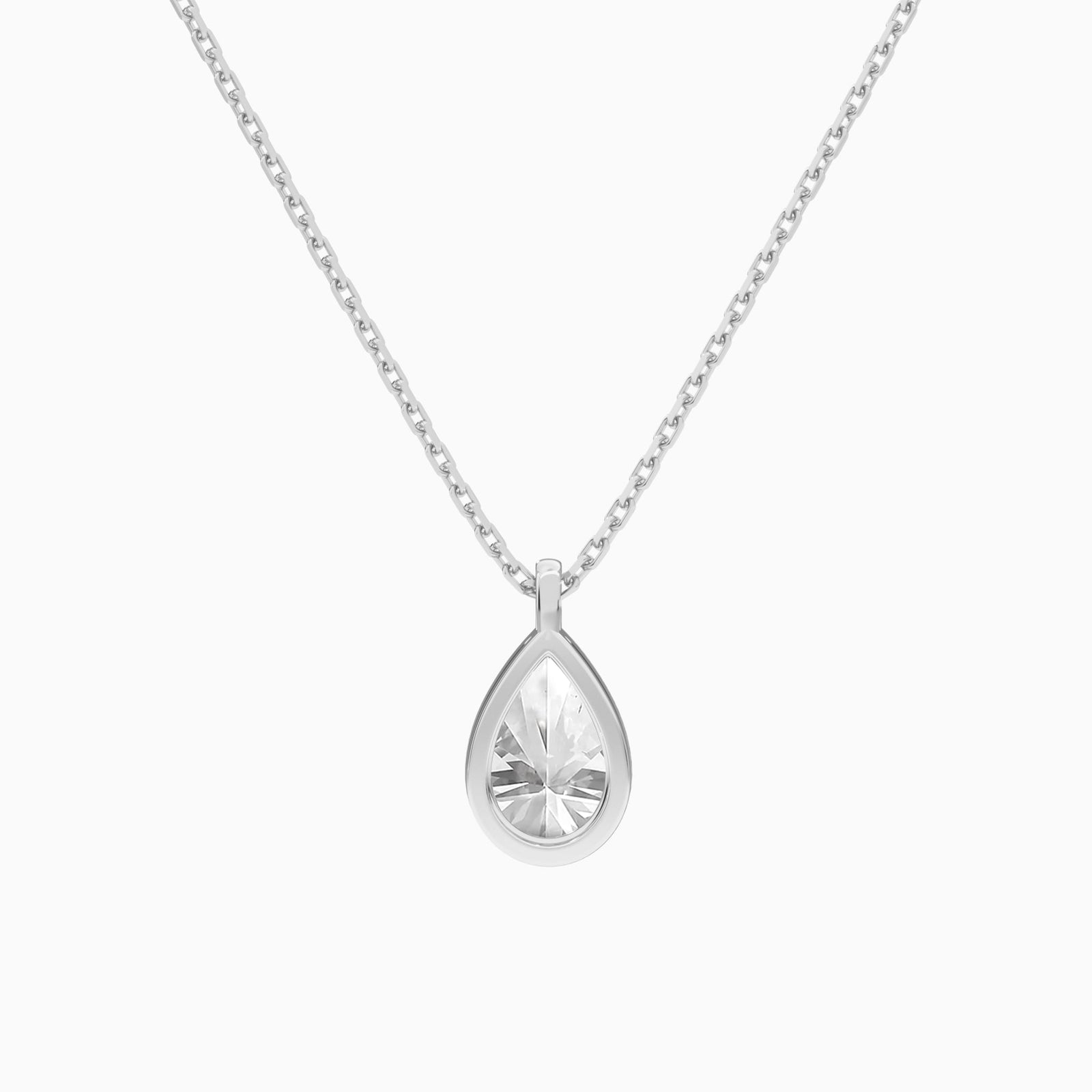 Bezel Solitaire Pear Diamond Pendant Necklace