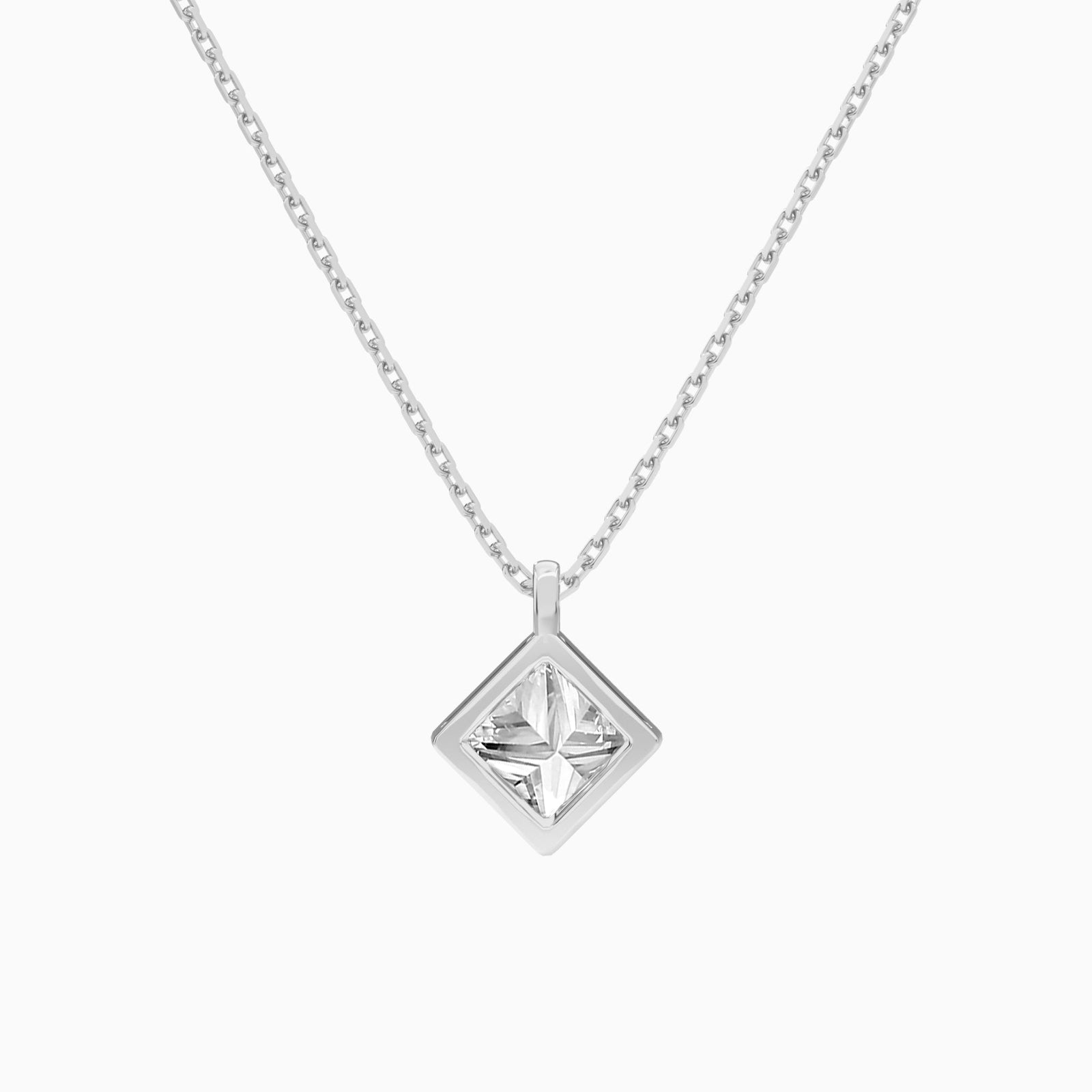 Bezel Solitaire Princess Diamond Pendant Necklace