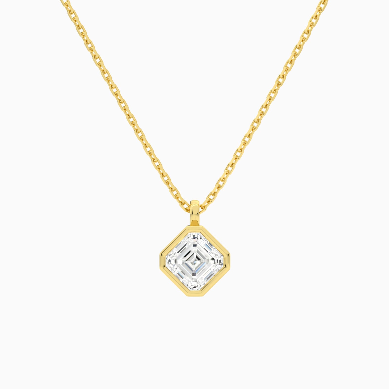 Bezel Solitaire Asscher Diamond Pendant Necklace