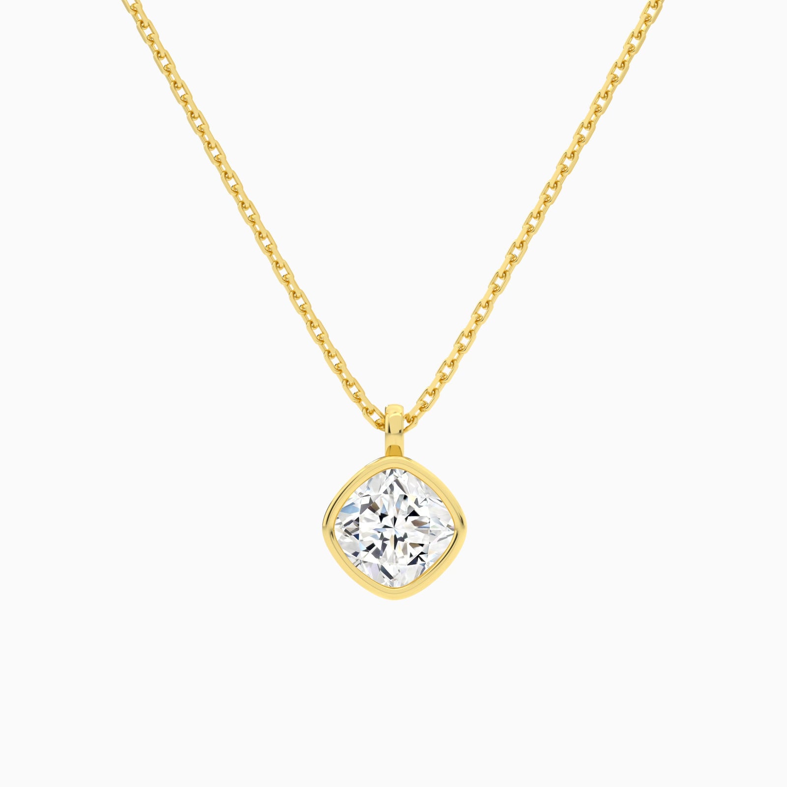 Bezel Solitaire Cushion Diamond Pendant Necklace