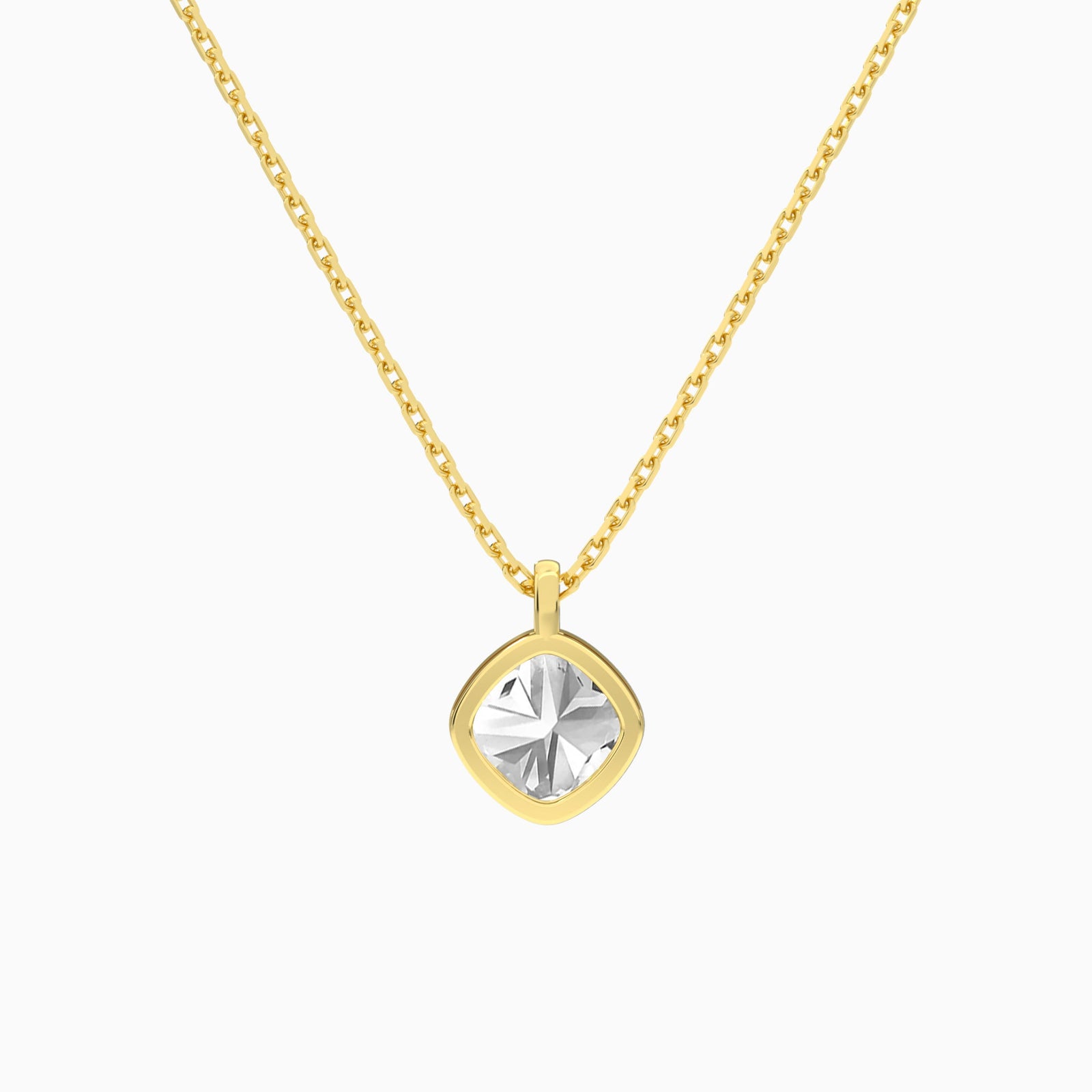 Bezel Solitaire Cushion Diamond Pendant Necklace