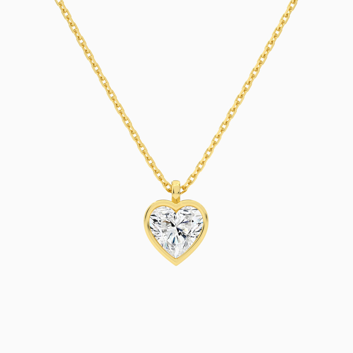 Bezel Solitaire Heart Lab Grown Diamond Pendant Necklace In 14K Yellow Gold - Lucenjuri