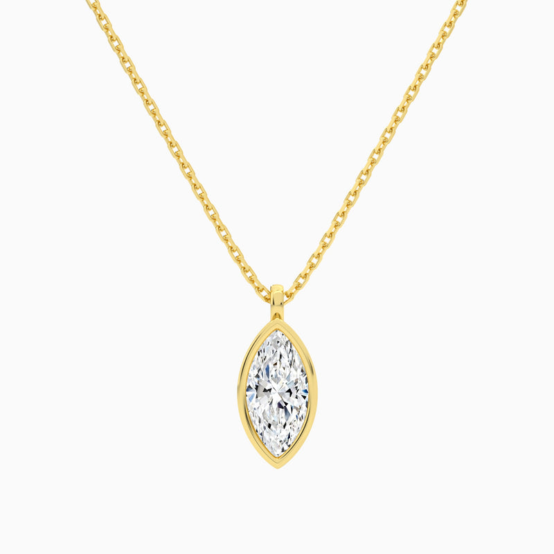 Bezel Solitaire Marquise Lab Grown Diamond Pendant Necklace In 14K Yellow Gold - Lucenjuri
