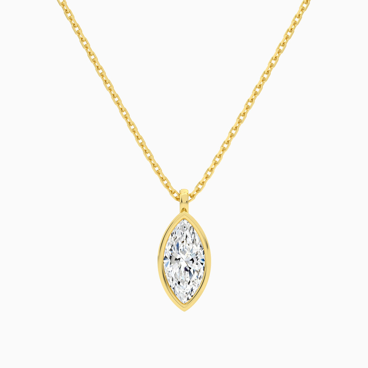 Bezel Solitaire Marquise Lab Grown Diamond Pendant Necklace In 14K Yellow Gold - Lucenjuri