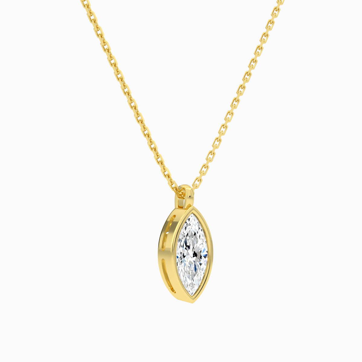Bezel Solitaire Marquise Lab Grown Diamond Pendant Necklace In 18K Yellow Gold - Front Angle View