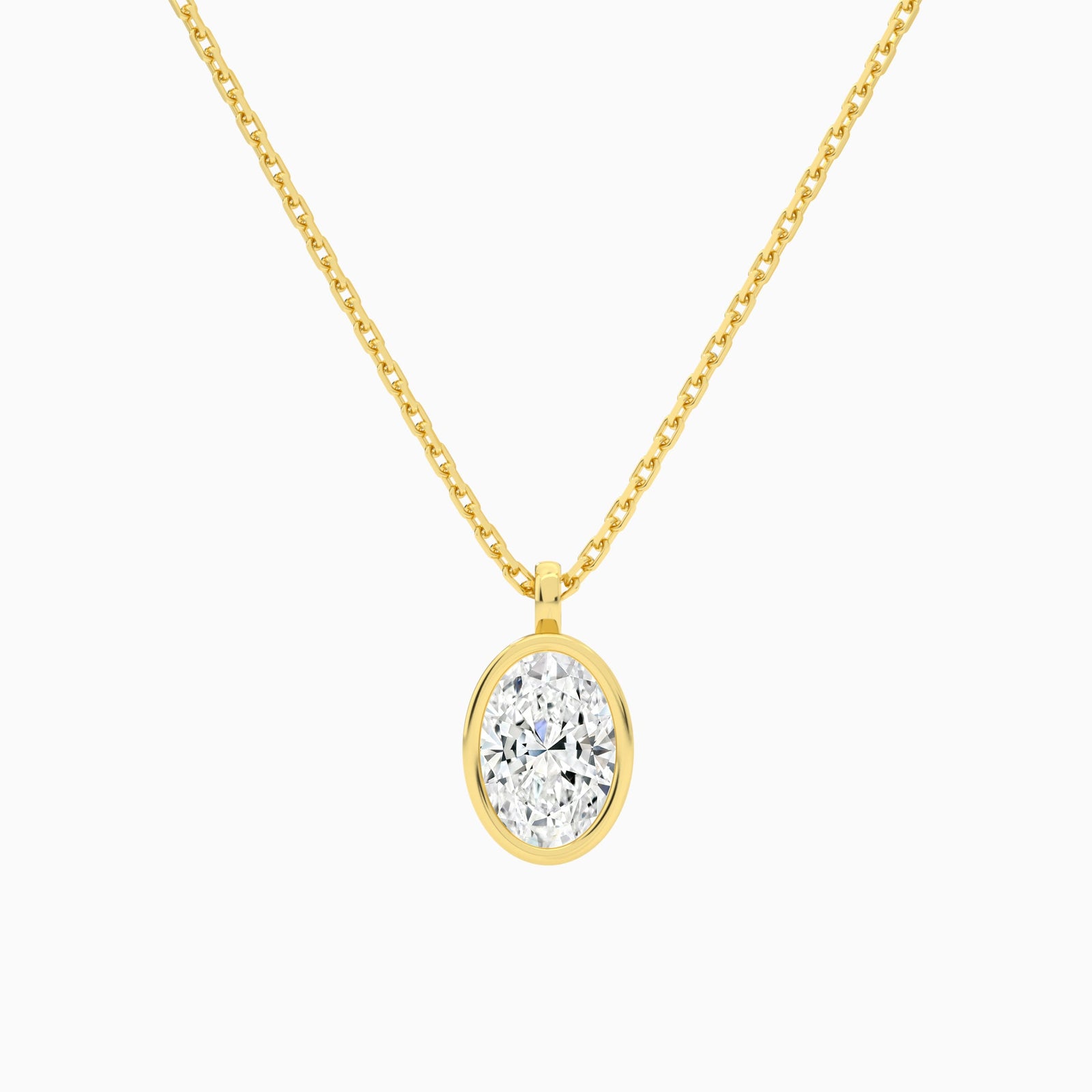 Bezel Solitaire Oval Diamond Pendant Necklace