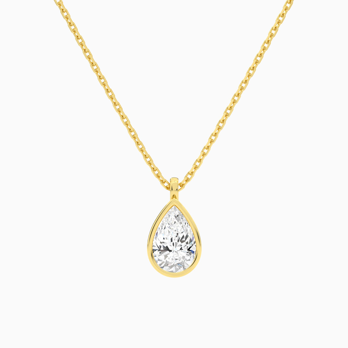 Bezel Solitaire Pear Lab Grown Diamond Pendant Necklace In 14K Yellow Gold - Lucenjuri