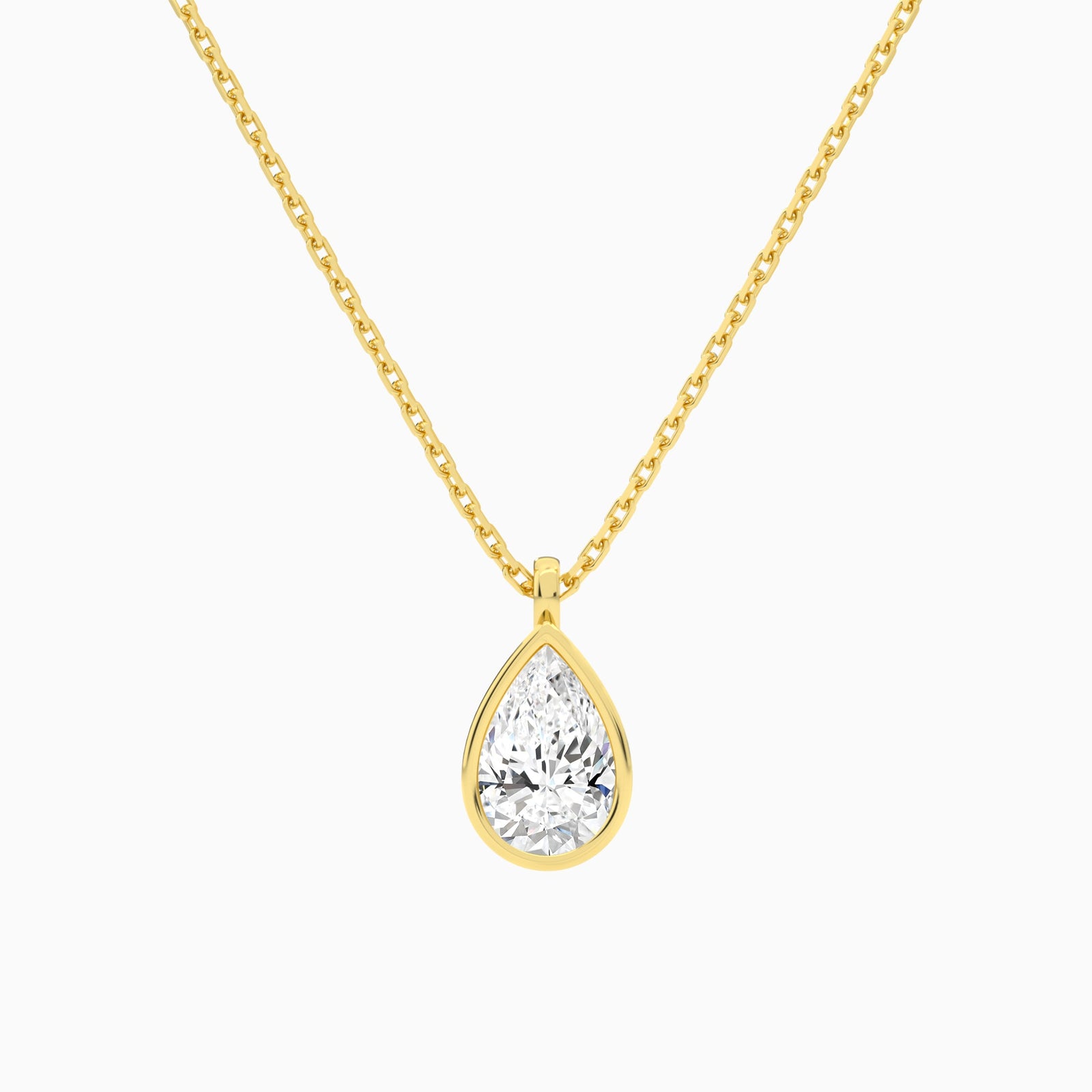 Bezel Solitaire Pear Diamond Pendant Necklace