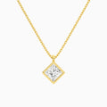 Bezel Solitaire Princess Diamond Pendant Necklace