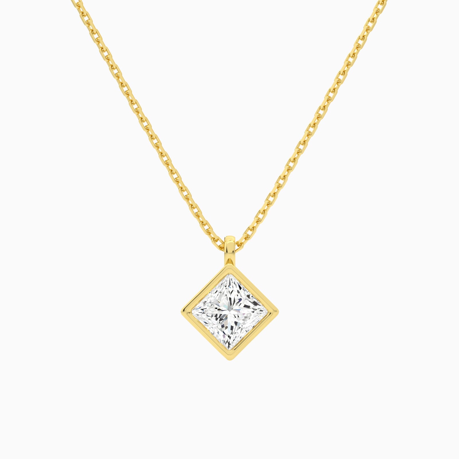 Bezel Solitaire Princess Diamond Pendant Necklace