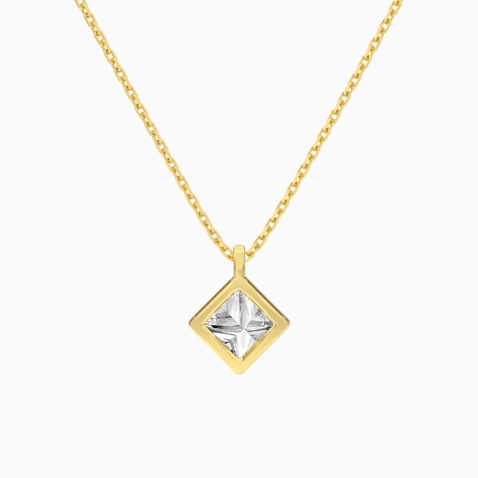 Bezel Solitaire Princess Diamond Pendant Necklace