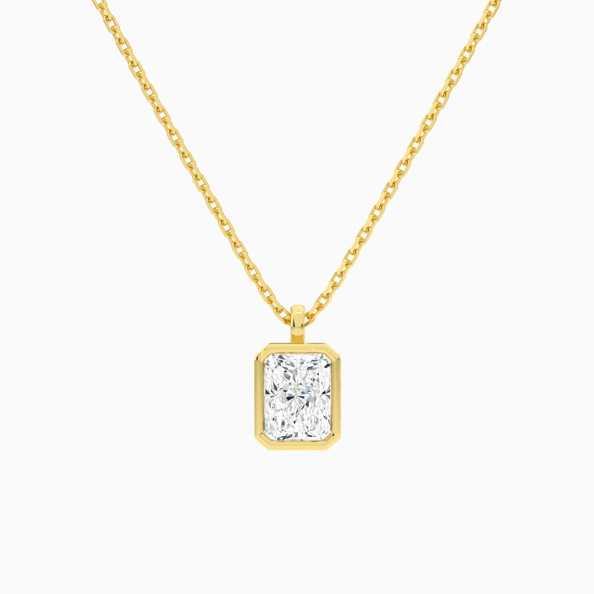 Bezel Solitaire Radiant Lab Grown Diamond Pendant Necklace In 14K Yellow Gold - Lucenjuri