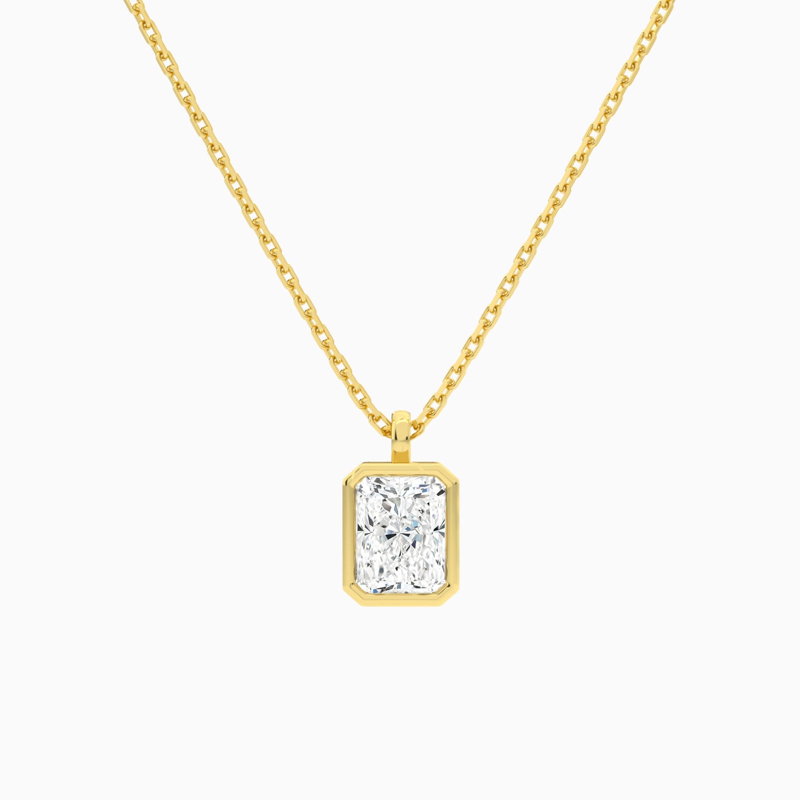 Bezel Solitaire Radiant Diamond Pendant Necklace