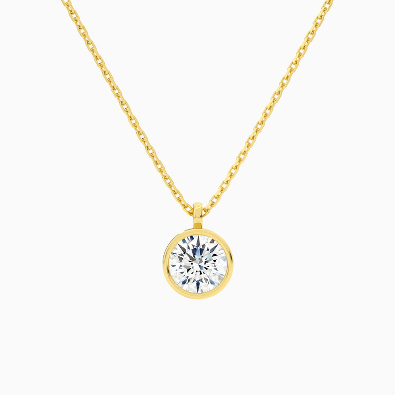 Bezel Solitaire Round Lab Grown Diamond Pendant Necklace In 18K Yellow Gold - Lucenjuri