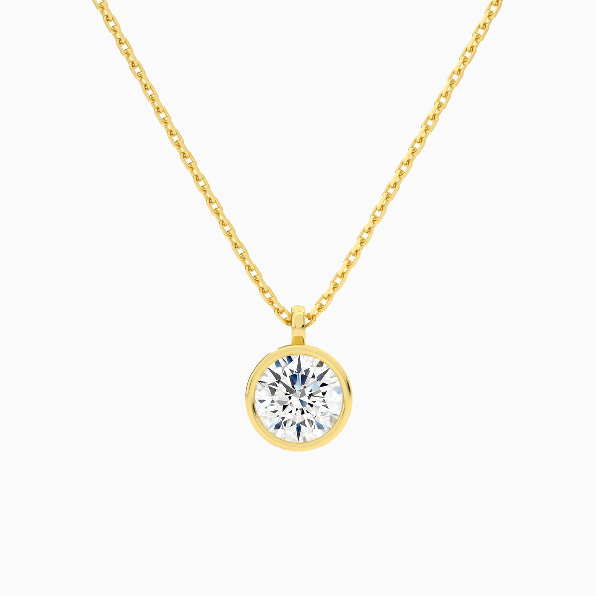 Bezel Solitaire Round Lab Grown Diamond Pendant Necklace In 18K Yellow Gold - Lucenjuri