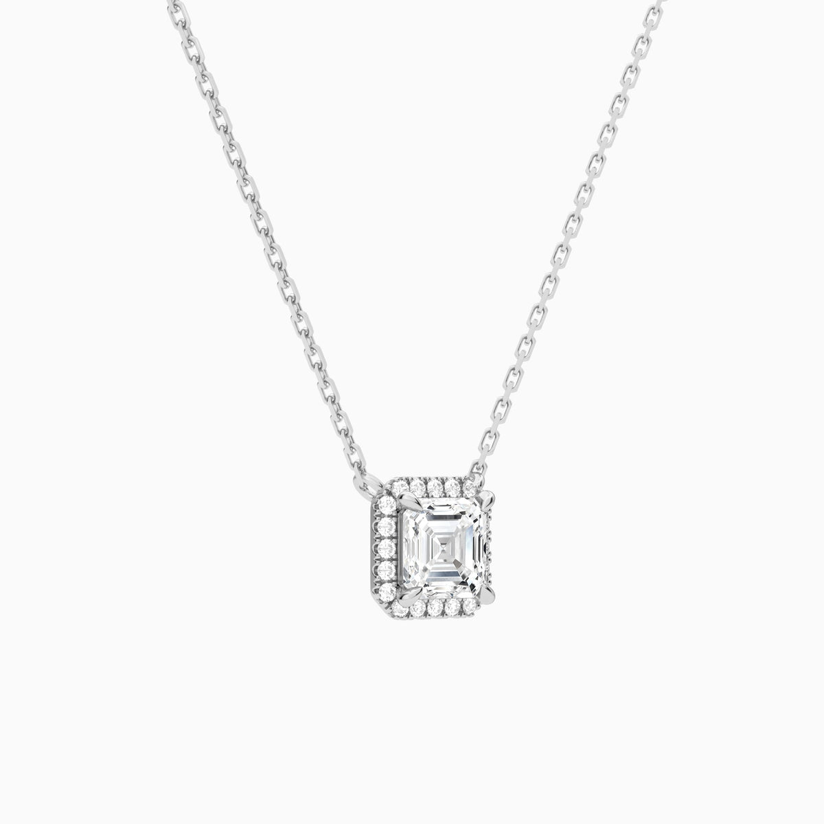 Asscher Halo Lab Grown Diamond Necklace In Platinum - Front Angle View