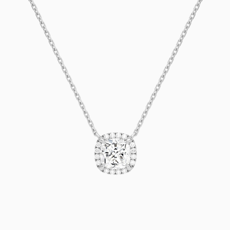 Cushion Halo Lab Grown Diamond Necklace In Platinum - Lucenjuri