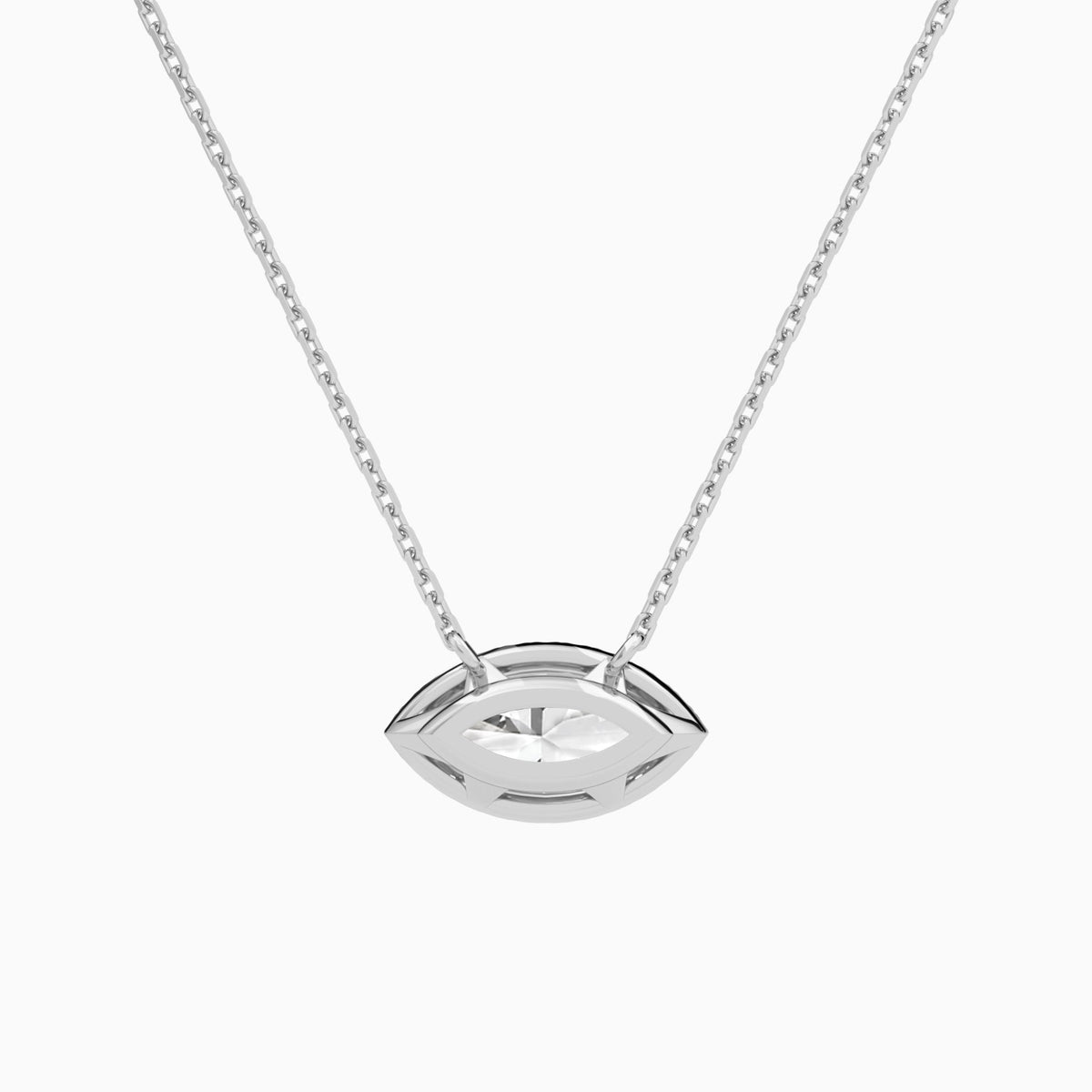 Marquise Halo Lab Grown Diamond Necklace In Platinum - Back View
