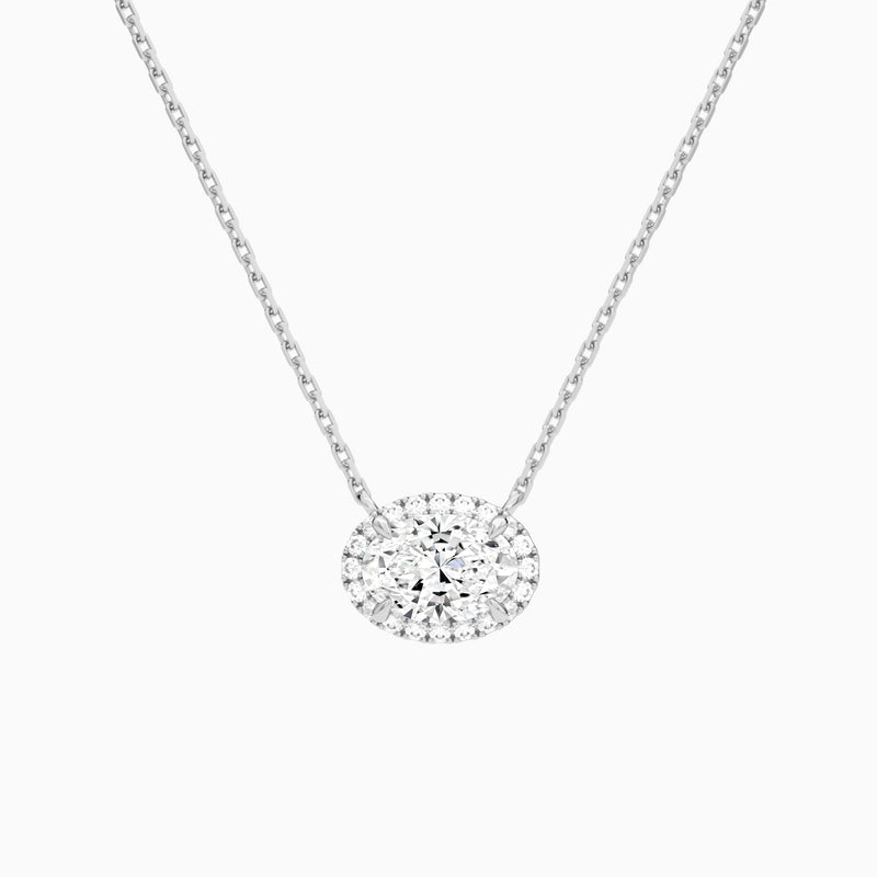 Oval Halo Lab Grown Diamond Necklace In Platinum - Lucenjuri