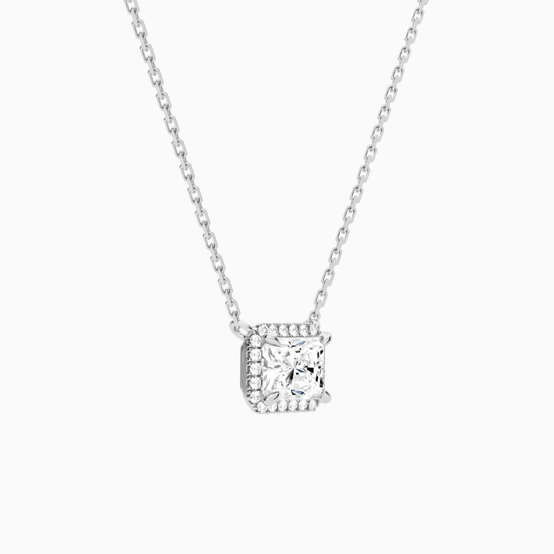 Radiant Halo Lab Grown Diamond Necklace In Platinum - Front Angle View