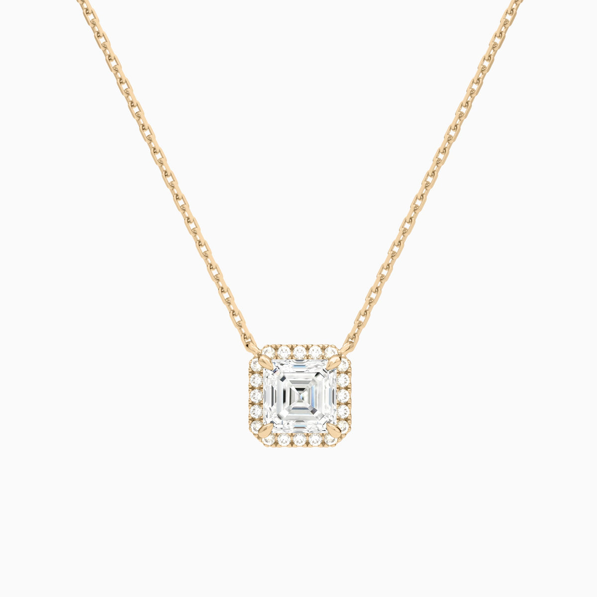 Asscher Halo Lab Grown Diamond Necklace In 14K Rose Gold - Lucenjuri