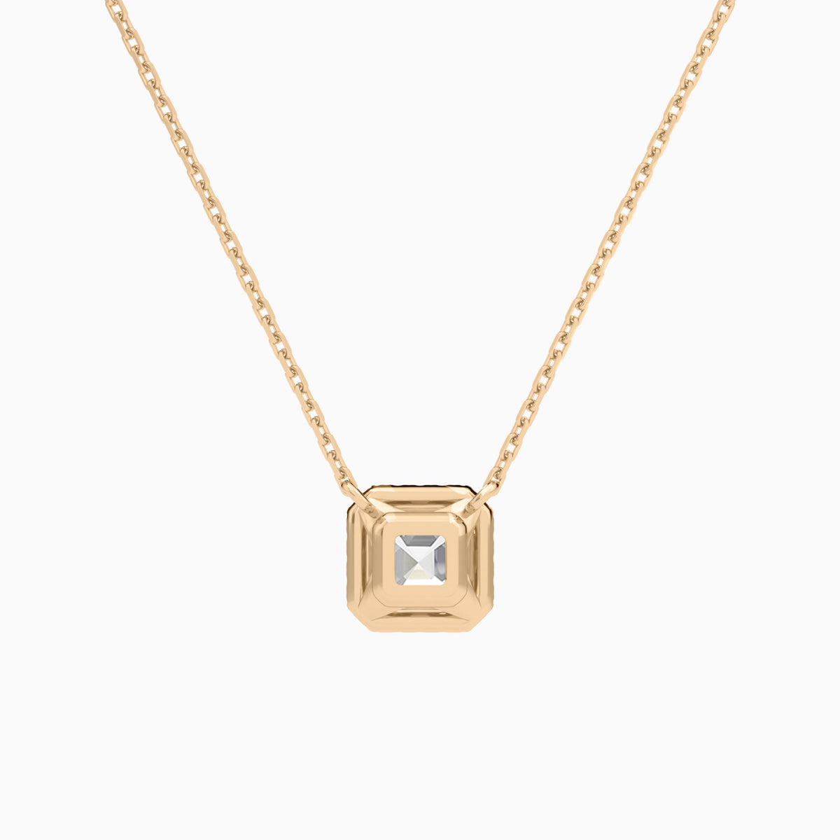 Asscher Halo Lab Grown Diamond Necklace In 14K Rose Gold - Back View