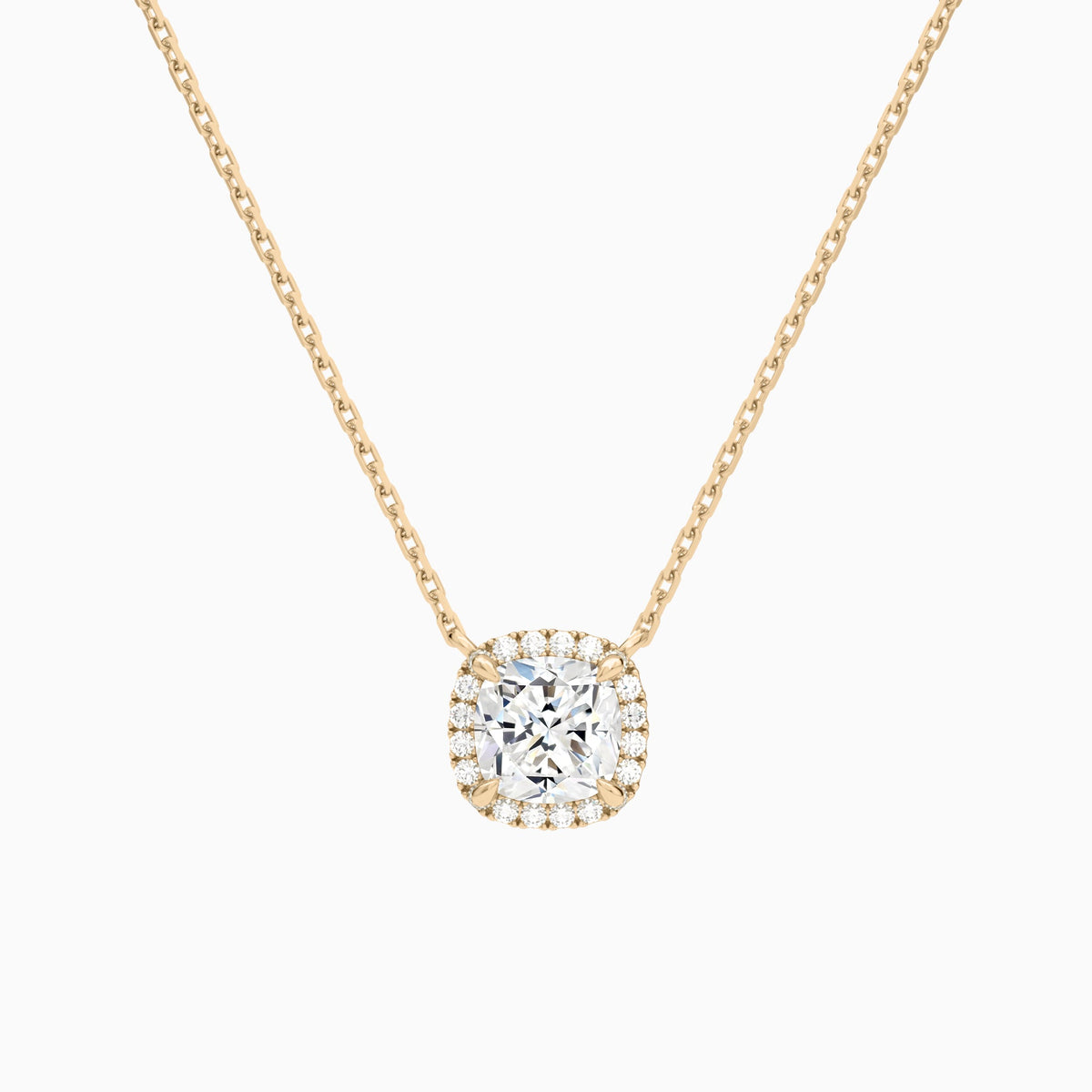 Cushion Halo Lab Grown Diamond Necklace In 14K Rose Gold - Lucenjuri