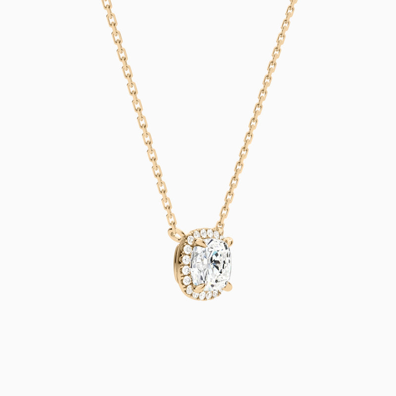 Cushion Halo Lab Grown Diamond Necklace In 14K Rose Gold - Front Angle View